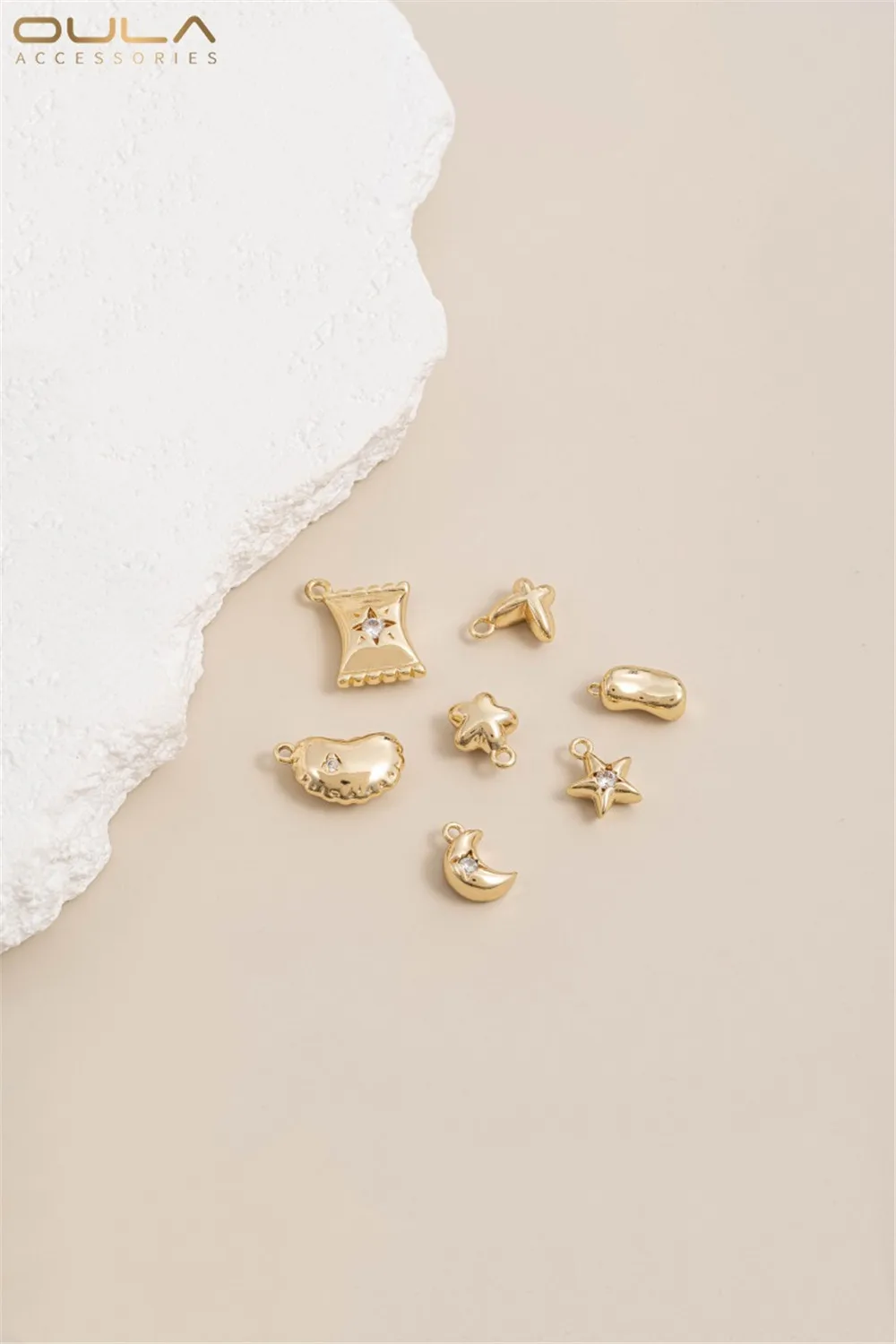 1pcs 14K Gold-Plated Star,ดวงจันทร์,ผีเสื้อ,ดอกไม้เล็กๆ,Pea,Candy จี้,สร้อยข้อมือ DIY,ขนาดเล็ก DROP SLIP จี้