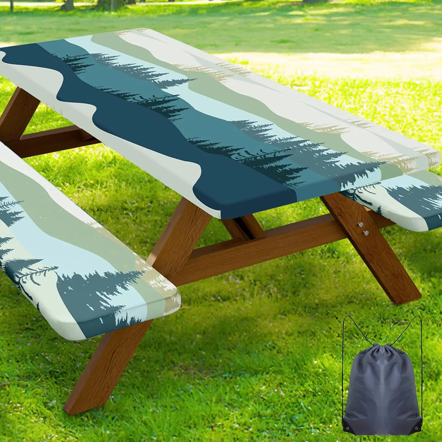 

Водонепроницаемый эластичный набор чехлов для стола для пикника, 30x72 дюйма, моющийся полиэстер, зелено-синий, для столов на 6 футов, для использования в помещении и на открытом воздухе