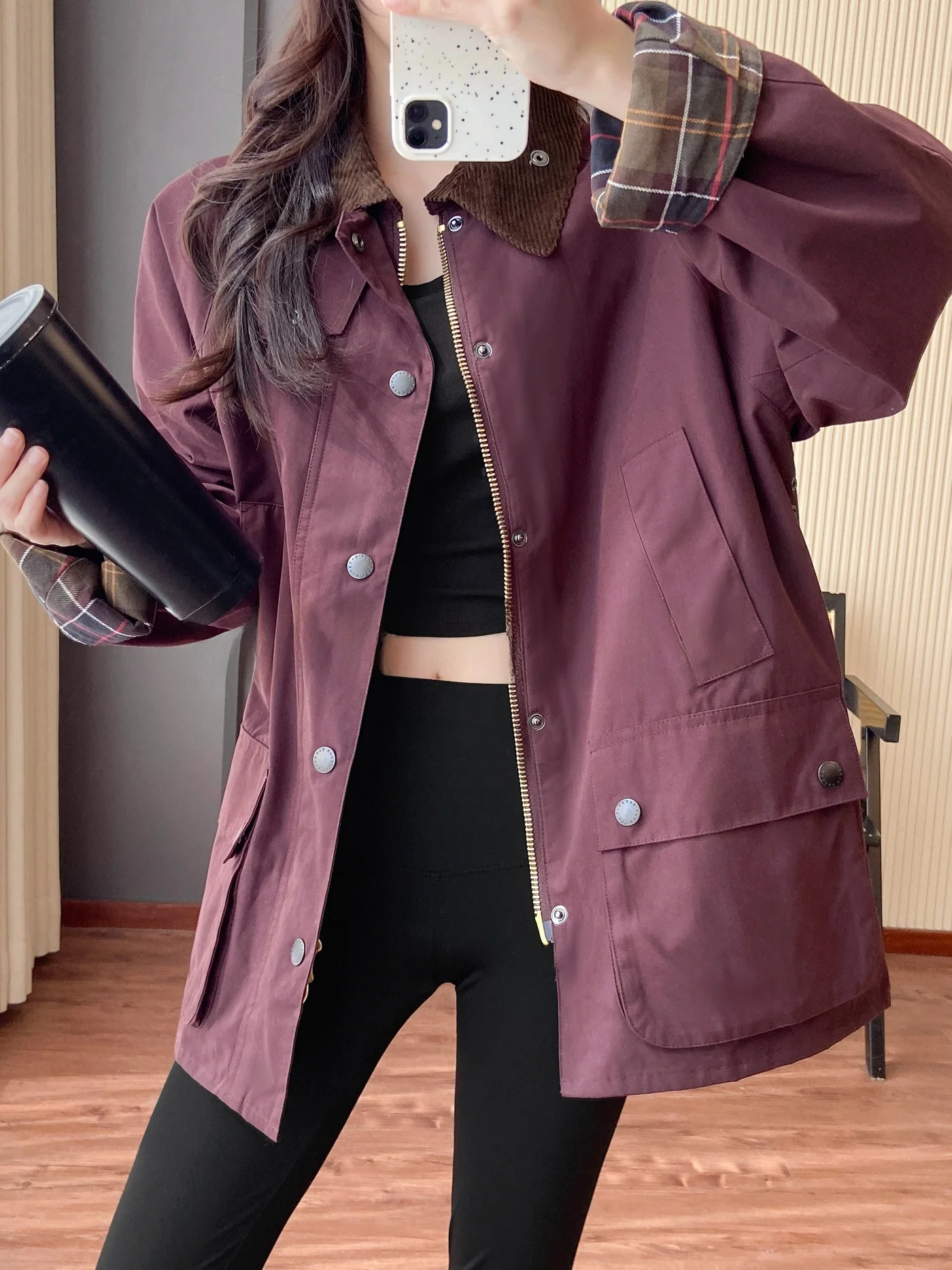 

Purple Wax-Free Barn Sle Briti Series Jaet Large ket Windbreaker Casual Loose Fit Organic Cotton Zipper Closure or...