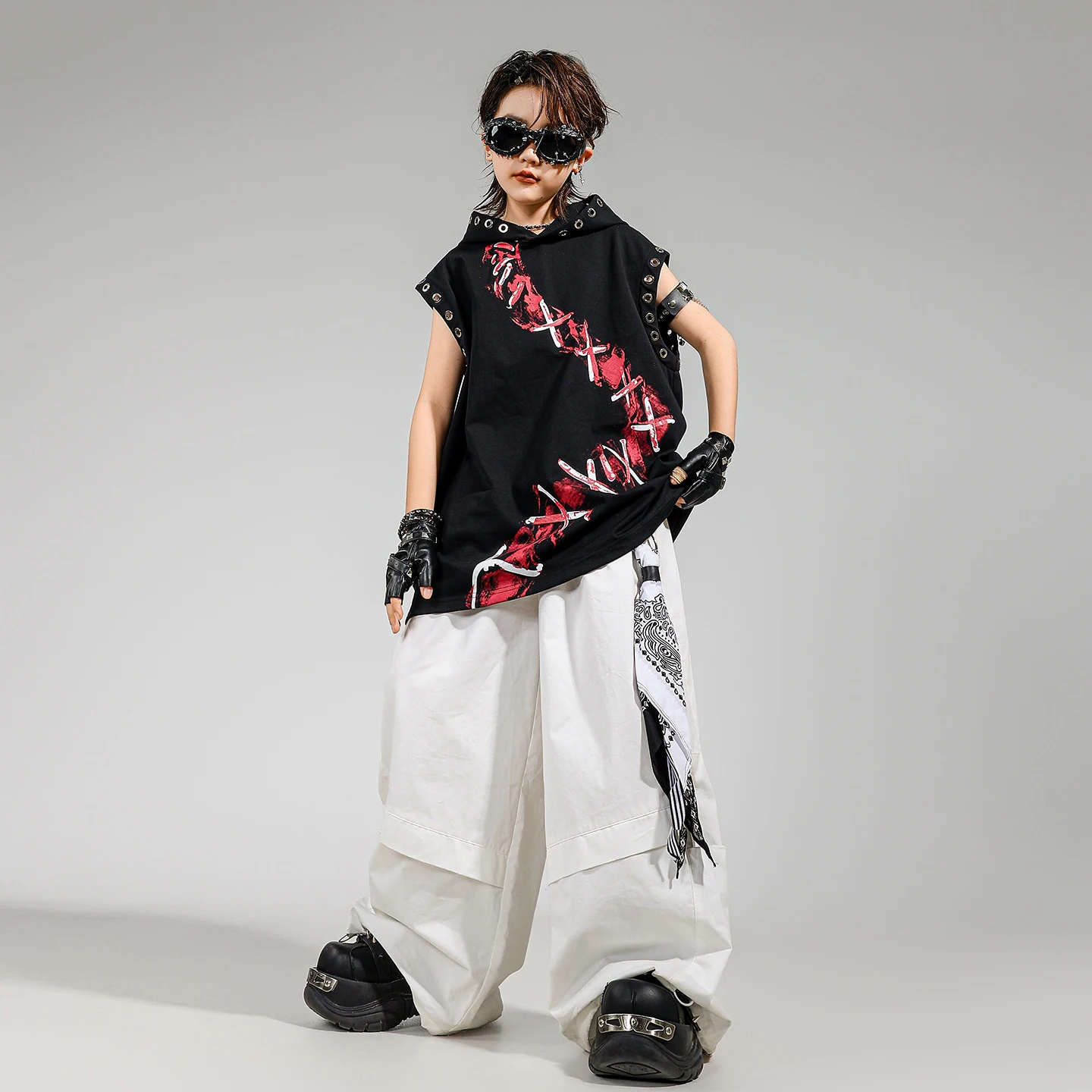 Jongens Roze Stijl Hip Hop Kleding Cool Zwarte Mouwloze Hoodies Street Dance Prestaties Kostuum Meisjes Jazz Drum Dance Wear L16554