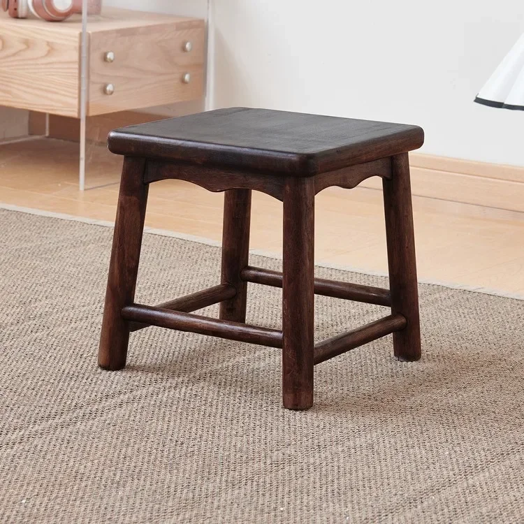 Large Antique Solid Wood Low Stool Rubber Wood Square Bench Chinese Style Tea Home Dining Children