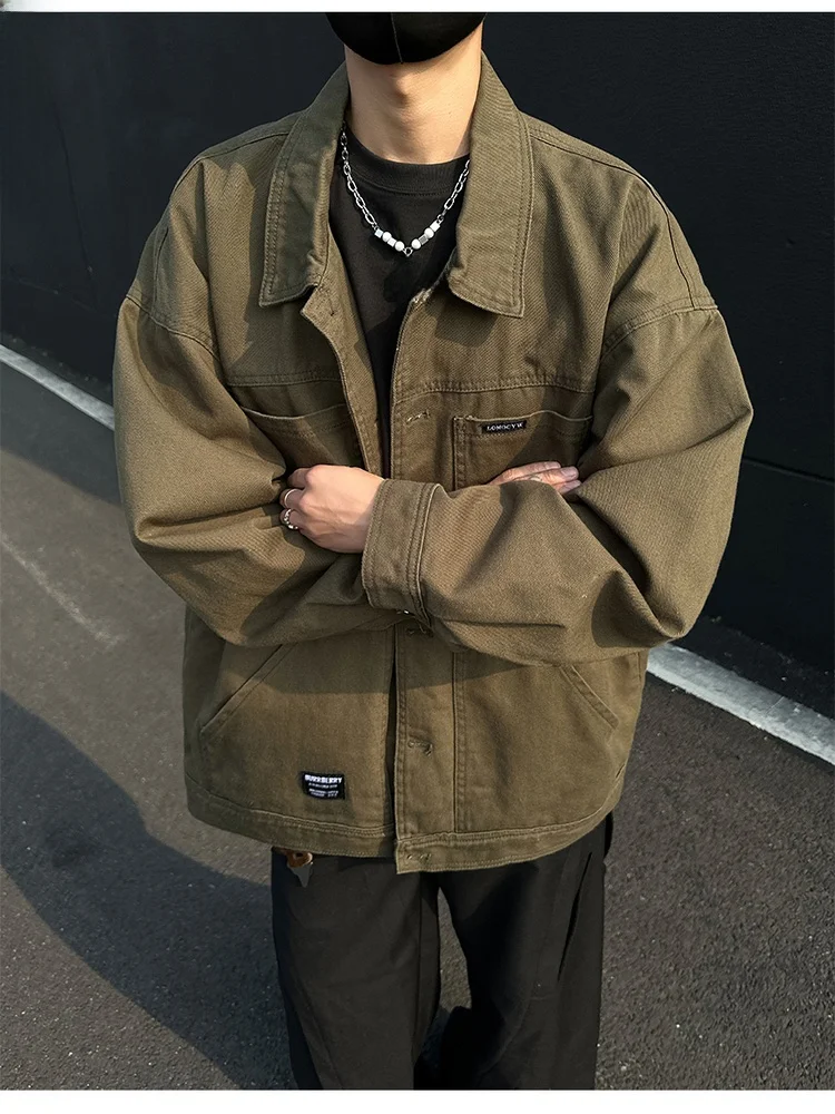 

Рабочая одежда в стиле ретро, мужская весенне-осенняя свободная повседневная молодежная одежда Bae, модная брендовая верхняя одежда Barn Sle, топ из смеси хлопка и полиэстера