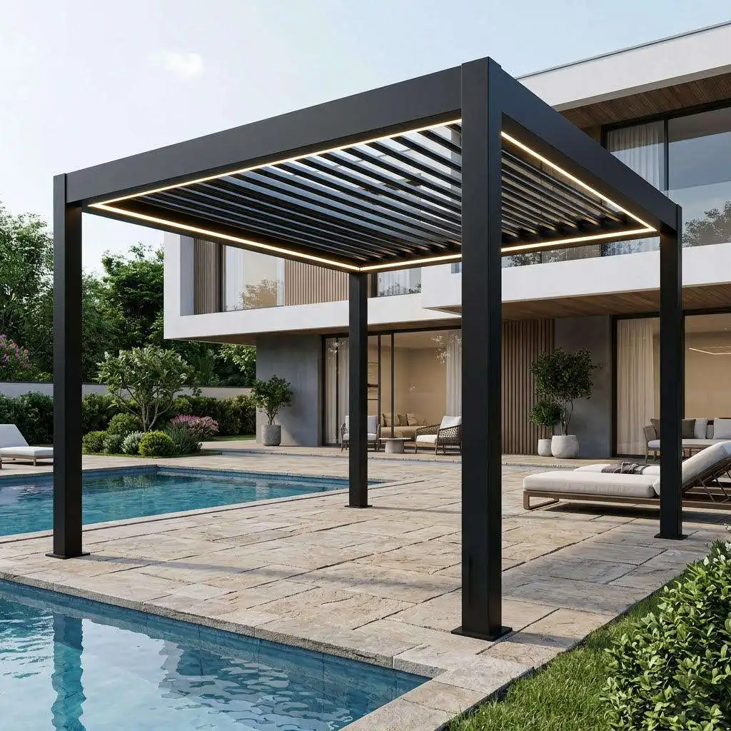 Exquisite Outdoor Aluminum Alloy Leisure Pavilion Anti Rust Swimming Pool Gazebo Modern Rainproof and Sunshade Backyard Pergola