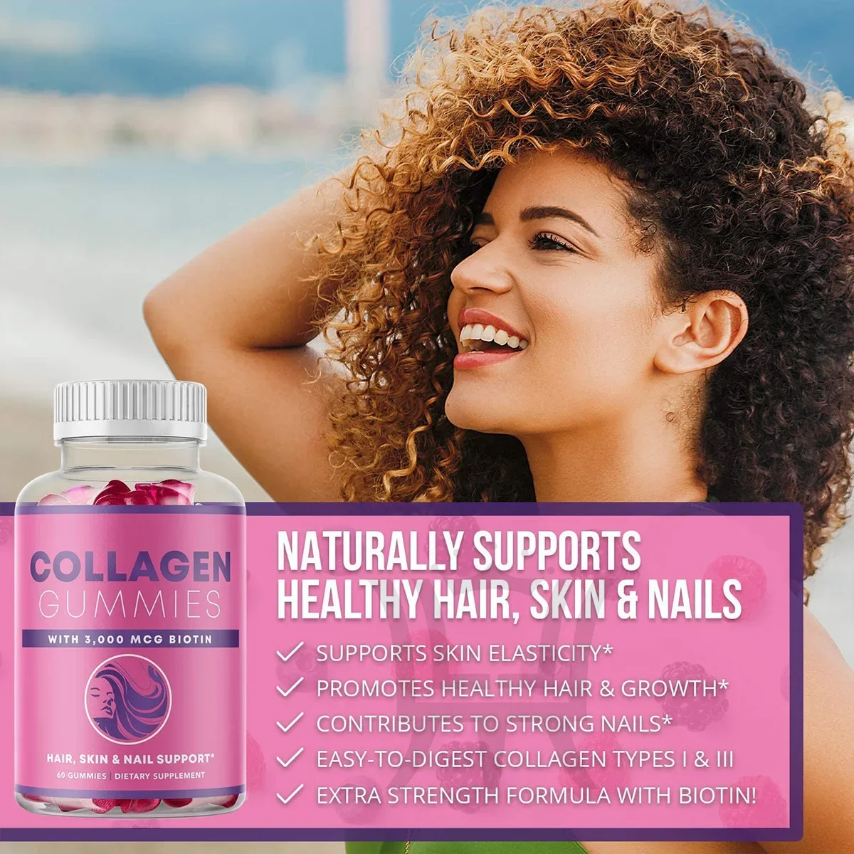 1 Bottle Collagen Bear Gummy Supports Skin Elasticity Promotes Hair Growth Strengthen Nails