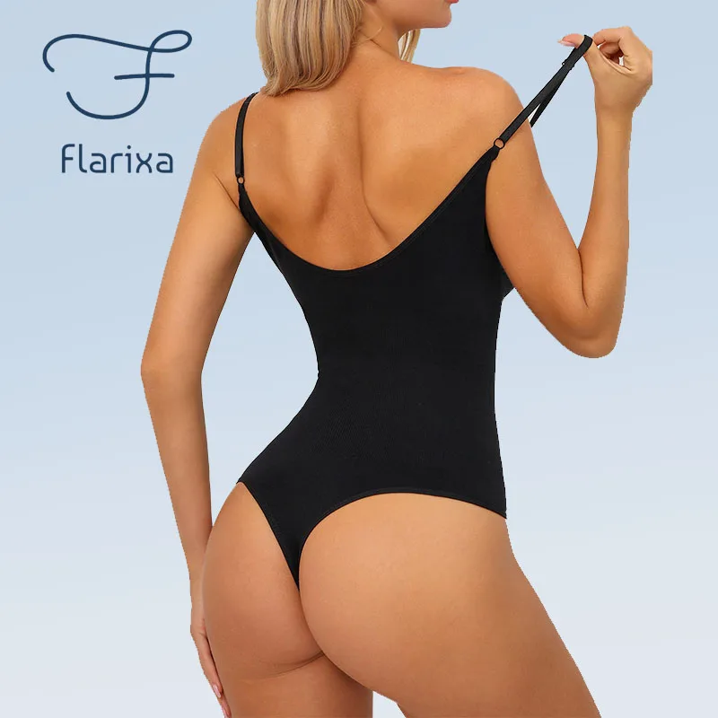 

Flarixa Plus Size Body Shapers Women Slimming Bodysuit Open Crotch Shapewear Seamless Thong Jumpsuit Sexy U Back Body suit XXXL