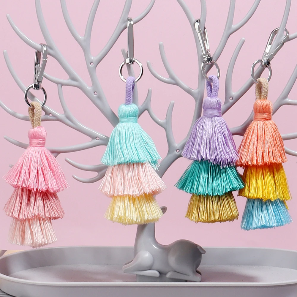 1Pc Bohemian Layered Tassel Keychain Multicolor Bag Charm Key Ring for Jewelry Gift DIY Cute Key Chain Tassel Accessories