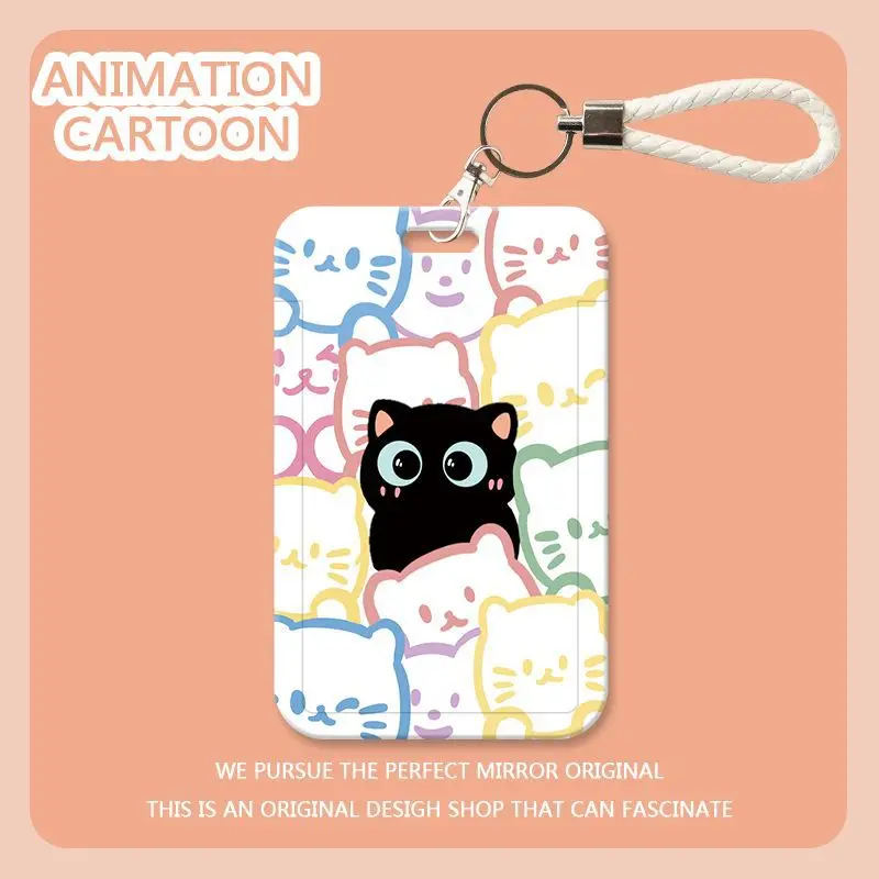 1 Pc Cute Cat Card Holder for Student Korean Fashion Kawaii Cat Kpop Idol Photocard Holder Portable Worker Card Holder Lanyard