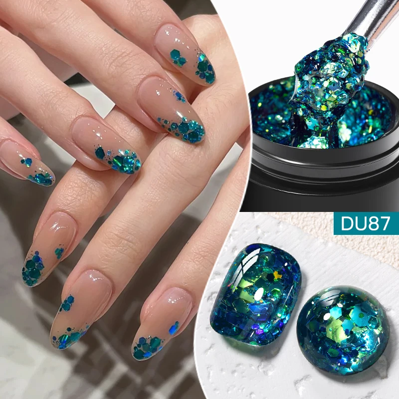 8ml Glitter Sequins Gel Nail Polish Vibrant Color Sparkling Glitter Semi Permanent Soak Off UV LED Gel Varnish Nail Supplies DIY