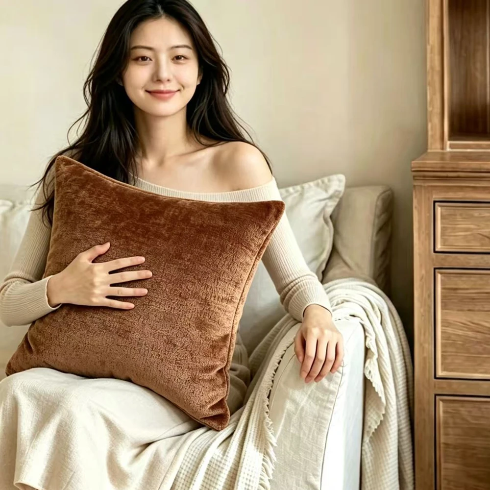 HINYEATEX Sofa Warm Chenille Throw Pillow Cover Dark Orange Square 45x45cm Modern Sofa Bedding Cushion Cover 1 Piece Pack