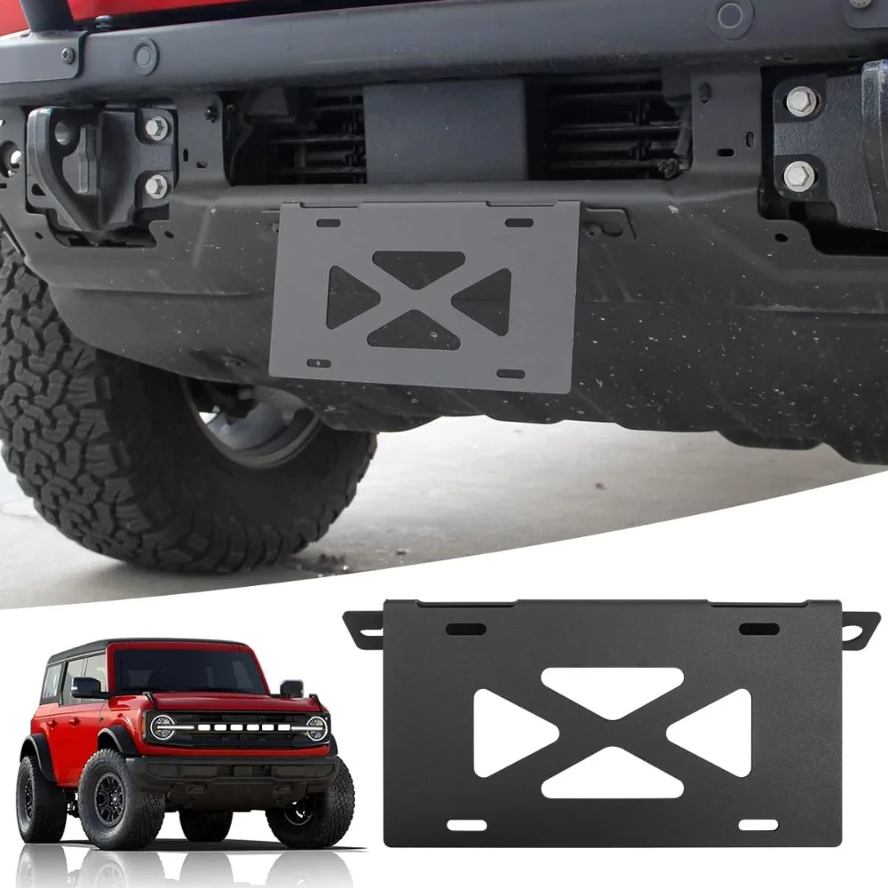 Front License Plate Frames Mounting Bracket for Ford Bronco 2024 2023 2022 2021 Rustproof Bumper License Plate Holder Iron Alloy