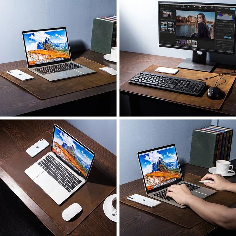 Vintage Style Crazy Horse Leather Mouse Pad, Heat-Resistant Comfortable Desk Mat for Office Computer, Genuine Leather Placemats
