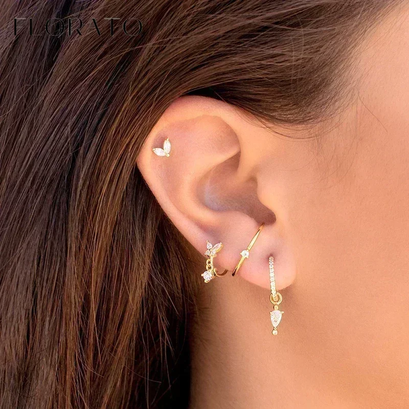 Pendientes de plata 925 con cartílago, pendientes de circonita en forma de C a la moda, pendientes Piercing geométricos europeos y americanos para