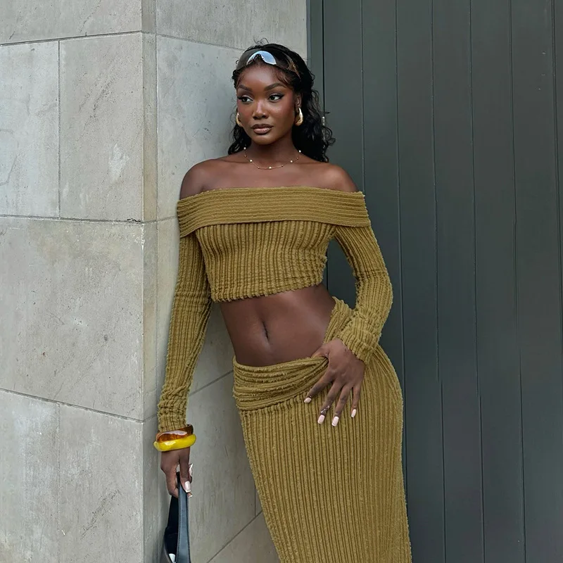 Mulheres saia longa 2 pçs define sexy sem alças tubo colheita topo bodycon maxi saias y2k duas peças roupa outono roupas festa clube wear