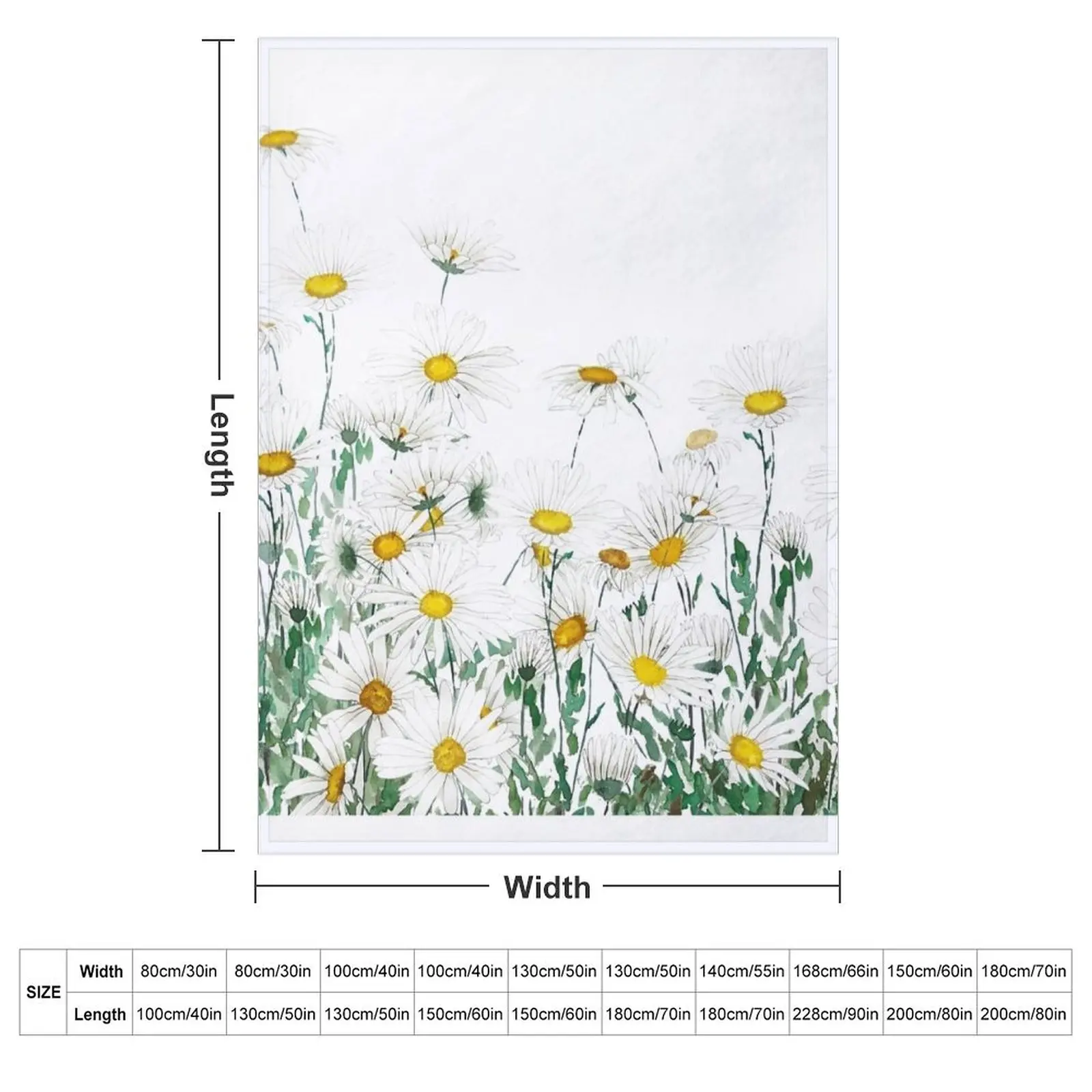 hand painted white margaret daisy horizontal watercolor painting Throw Blanket Large Warm Baby Furrys Blankets