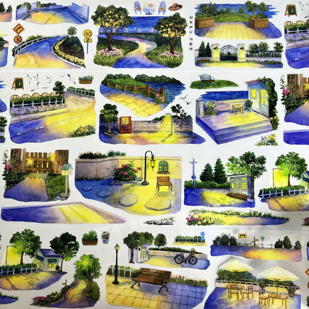 Washi Pet Tape A601 Lantern Night Scene Shiwan Street Antique Scrapbook Collage Mobile Phone Case Sticker