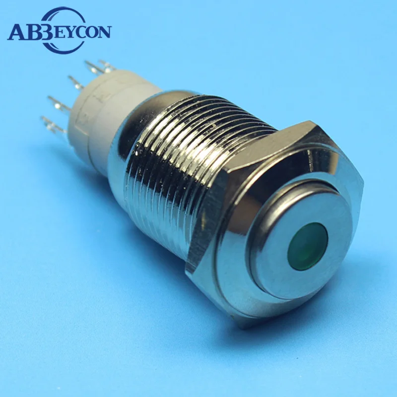 

ABBEYCON 16mm Metal Push Button Switch With Dot Illuminated IP67 Momentary LED Light Switch 3V/6V/12V/24V/48V/110V/240V