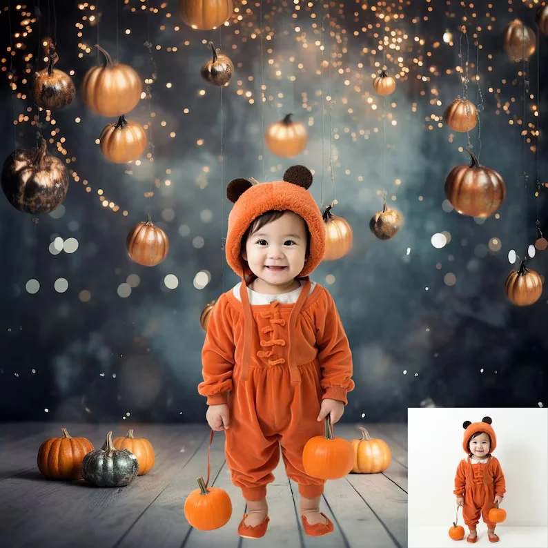 

Mehofond Autumn Halloween Glitter Scenery Backdrops Kids Pumpkin Newborn Baby Pregnant Portrait Vintage Photography Background