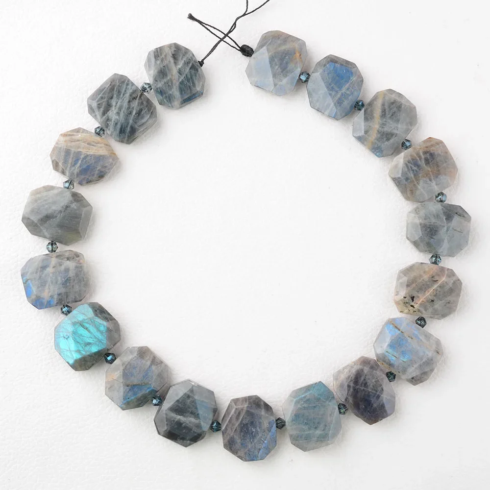 

18X25mm Wholesale Natural Genuine Gray Blue Light Labradorite Hand Cut Faceted Cube Free Form Loose Beads 15"