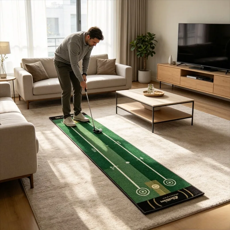 VIKAMA Indoor Golf Putter Mat Roll Up Simulated Turf Anti Slip Practice Carpet Desk Side Home Portable Floor Mat