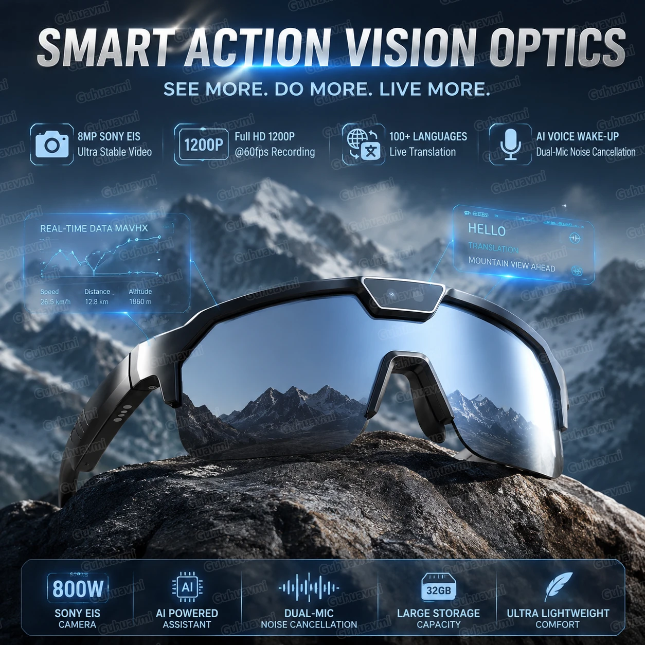 

AI Smart Glasses With Camera 4K HD Video & Photo Capture, Real-Time Translation, 8MP Pixel Anti-shake Outdoor Sports Goggles Men