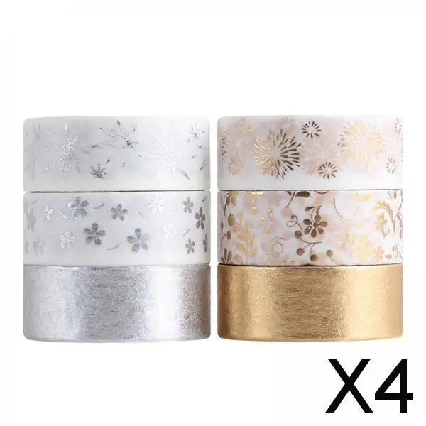 2-4pack Washi Tape Set Sticker Gold/Silver Foil for Scrapbooking DIY Craft