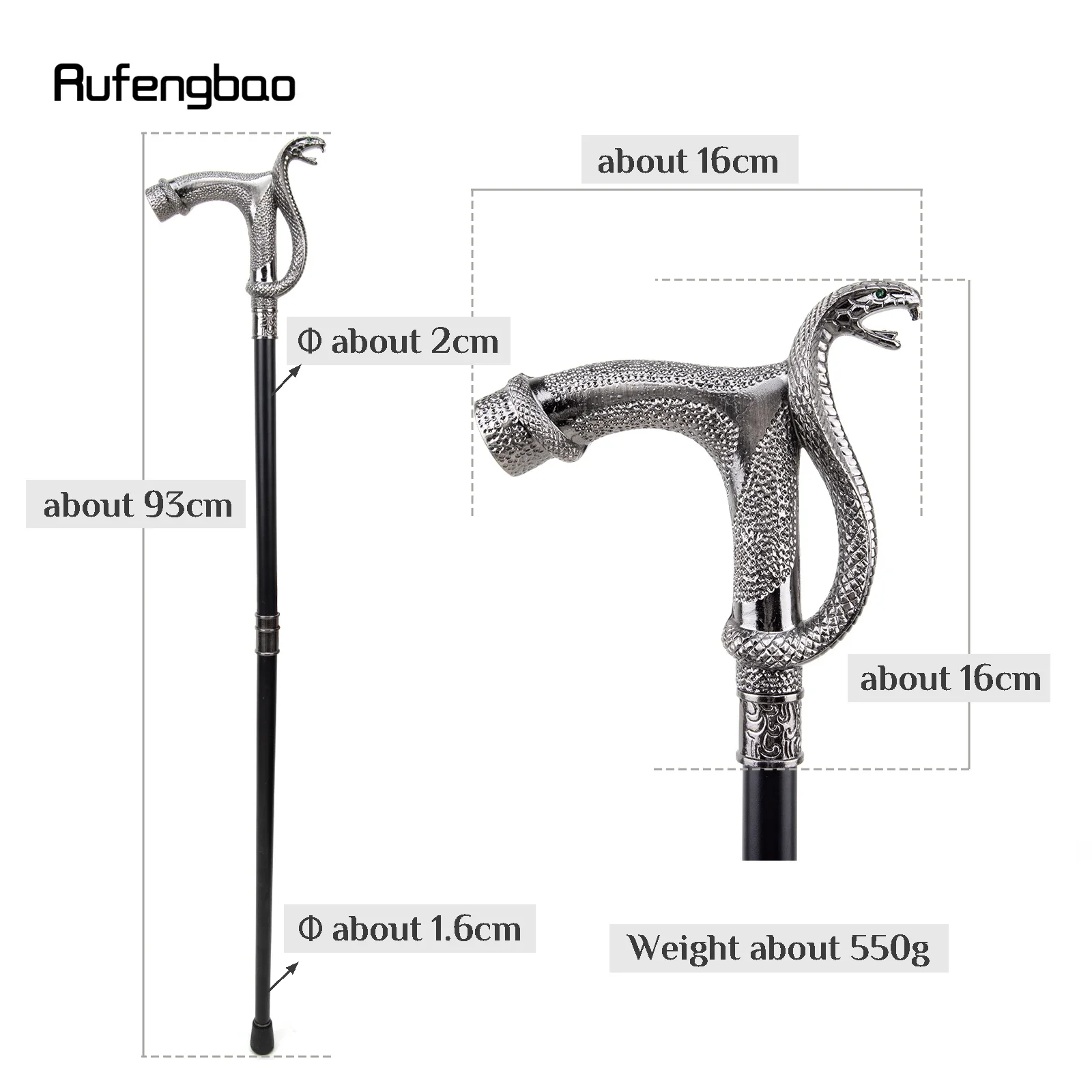 Cobra Head Fashion Walking Stick Decorative Walking Stick Cospaly Vintage Party Fashionable Walking Cane Crosier 93cm
