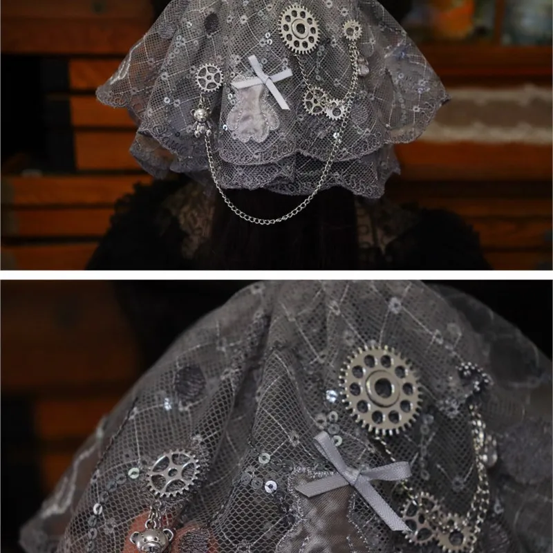 Handmade Special-Interest Design Lolita Style · Heavy Industry Mechanical Lace Embroidery Hair Ring Accessories Double Layer
