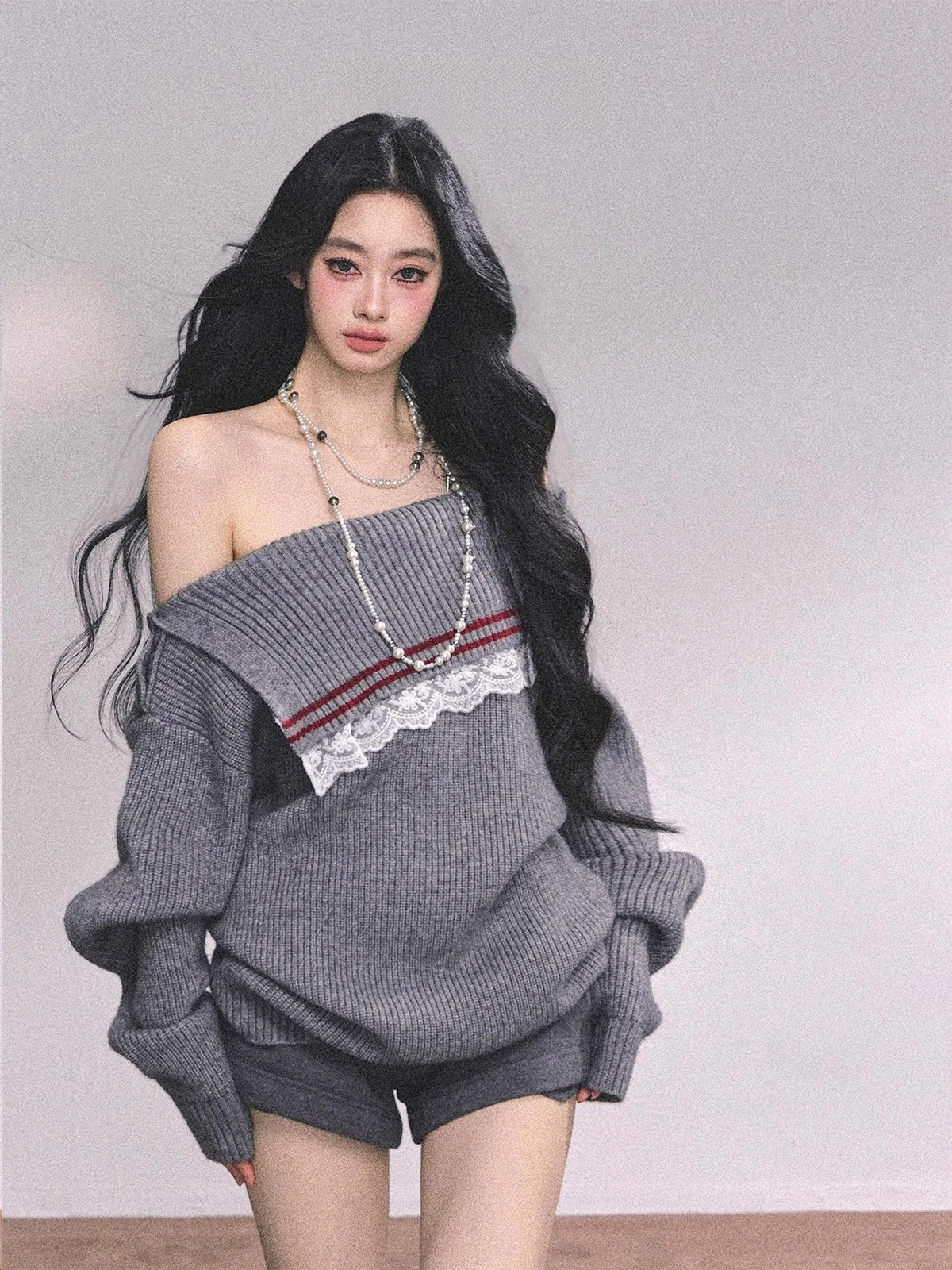 

AOMALM Women's Loose Knitted Lace Shoulder Sweater Winter Casual Style Commute Thickened Polyester Acrylic Fiber Top
