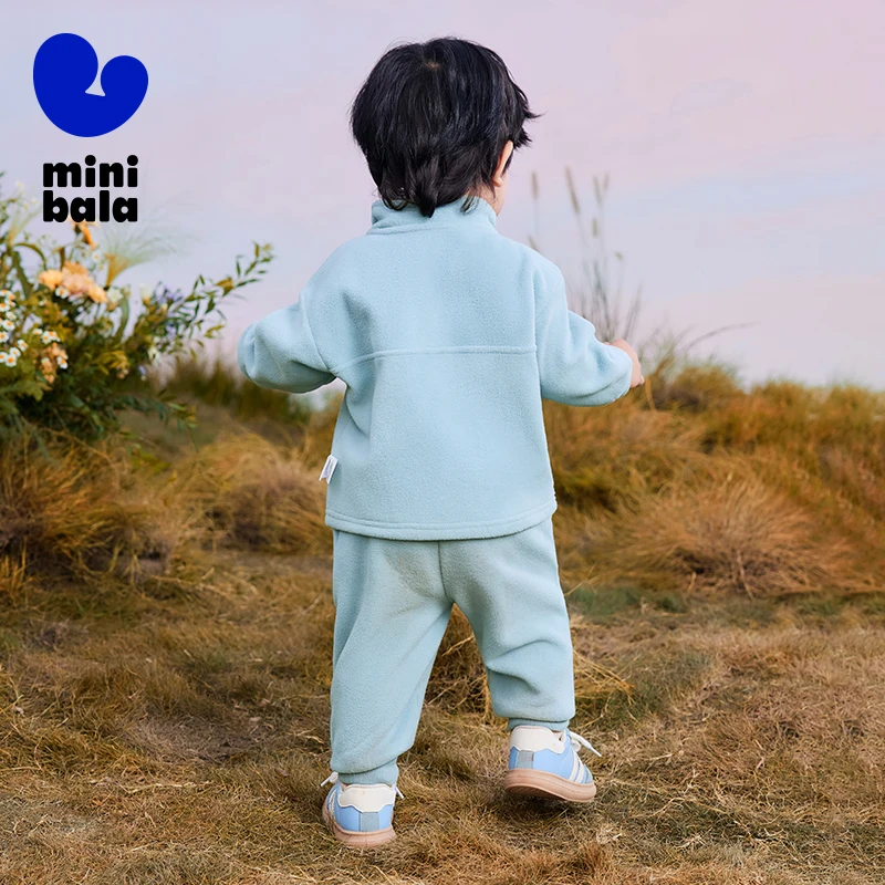 Mini Bala Long-Sleeve Set For Boys and Girls of Furry Warm and Anti-Static Two-Piece Set 2025 Spring New Casual Solid Color Set