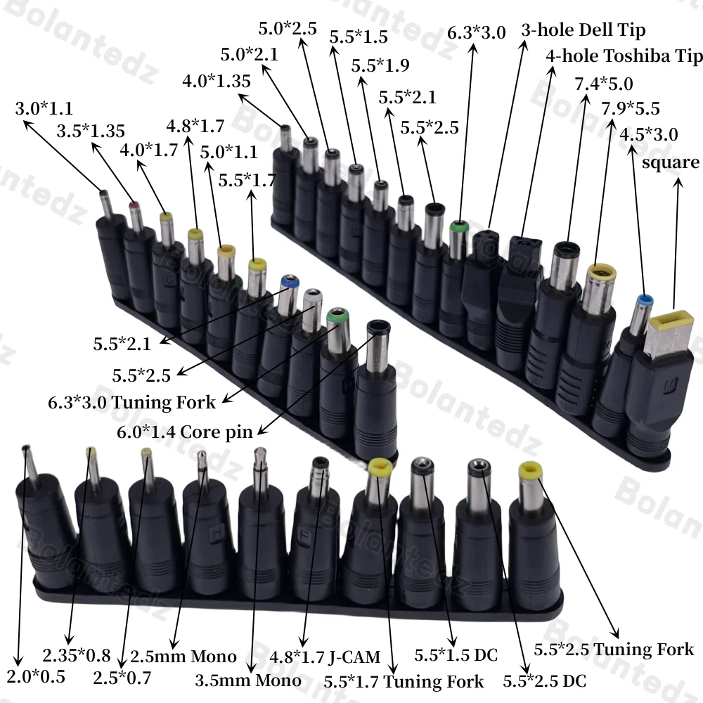 34PCS Universal 5.5mmx2.1mm DC AC Power Adapter Tips Connector Kits for Thinkpad Lenovo Laptop Power Supply Plug Jack Sets