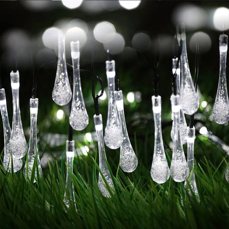 Crystal Waterdrop LED String Lights Battery Power Outdoor Fairy Lamp Decor Garden Lawn Street Christmas Wedding Home Decor