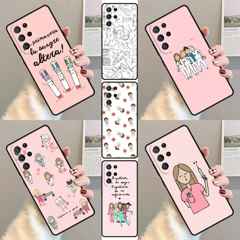 Cartoon Medicine Doctor Nurse Phone Case For Samsung Galaxy S23 S21 S20 FE S24 S22 Ultra Note20 S10 S9 S8 Plus Silicone Cover