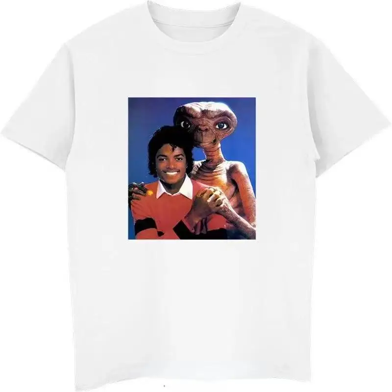 Michael Jackson and E.T T Shirt Women Men Shirts Funny Retro Graphic Tshirts Summer Fashion Streetwear Men Clothing 80118