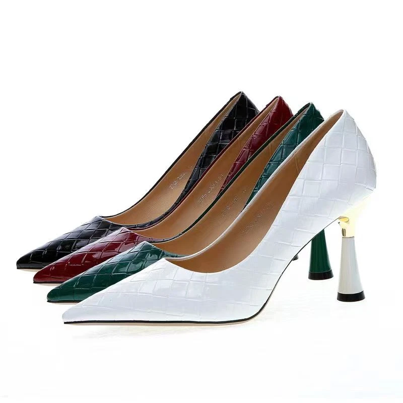 Plaid Classic Casual High Heels New Pattern Embossed Fashion Oversize Shoes In Autumn and Winter 2023 Pumps Women Shoes