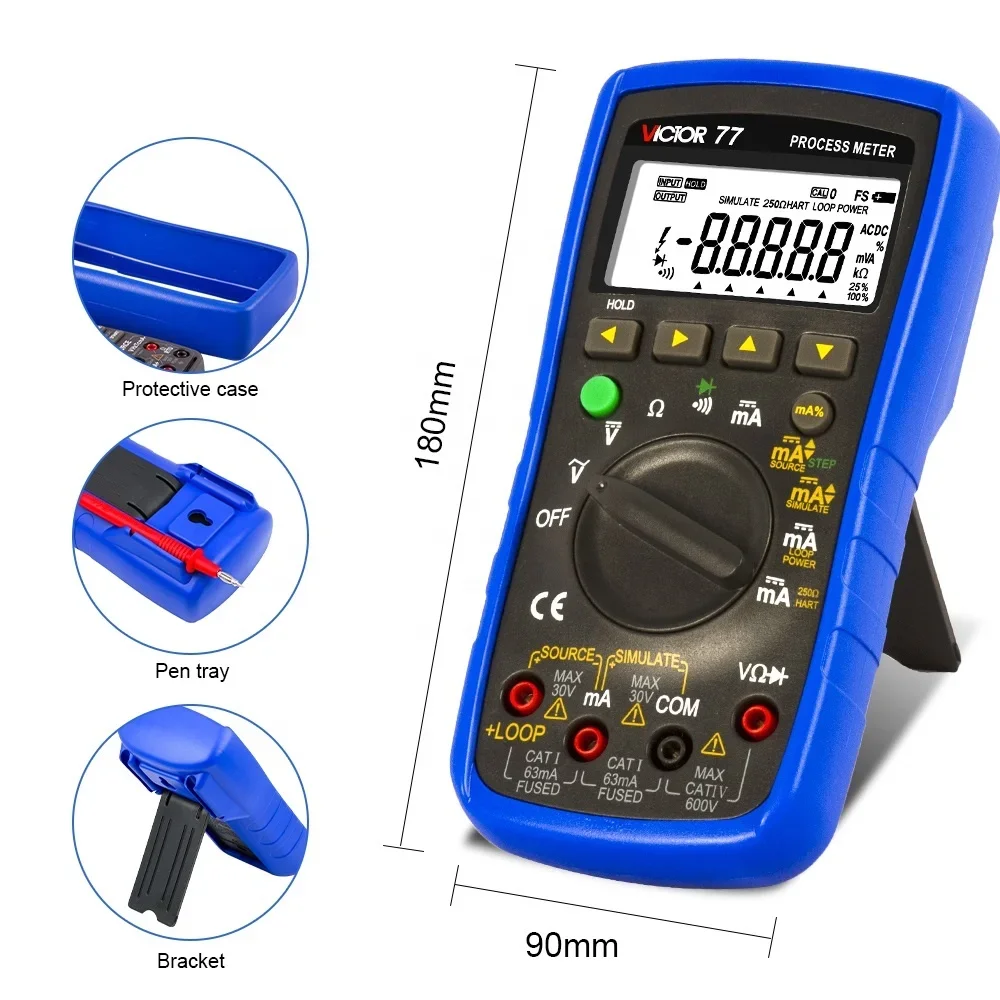 VICTOR 77 Digital Multimeter 2 In 1 4-20mA Signal Output Multimeter Process Signal Source 0.5% Accuracy 22mA 24V Source