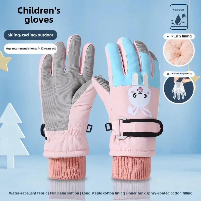 

Cute Kids Winter Ski Gloves for Girls Boys Thicken Windproof Warm Children Skiing Gloves Snow Sports Child Mittens for Snowboard