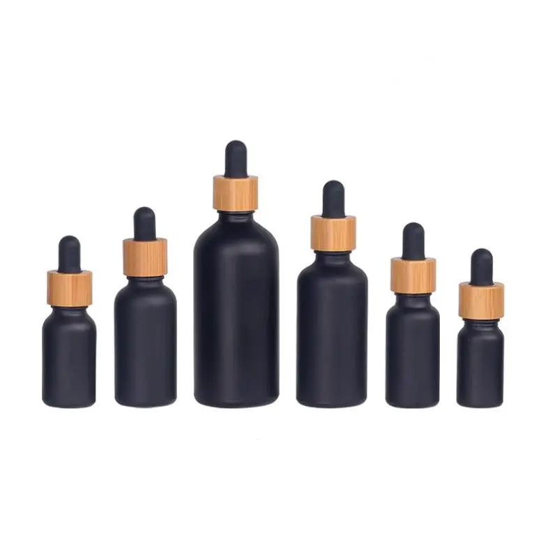 

Matte Black Glass Essential Oil Bottles Skin Care Serum Dropper Bottle with Bamboo Dropper Caps 10ml 15ml 30ml 50ml 100ml ni22