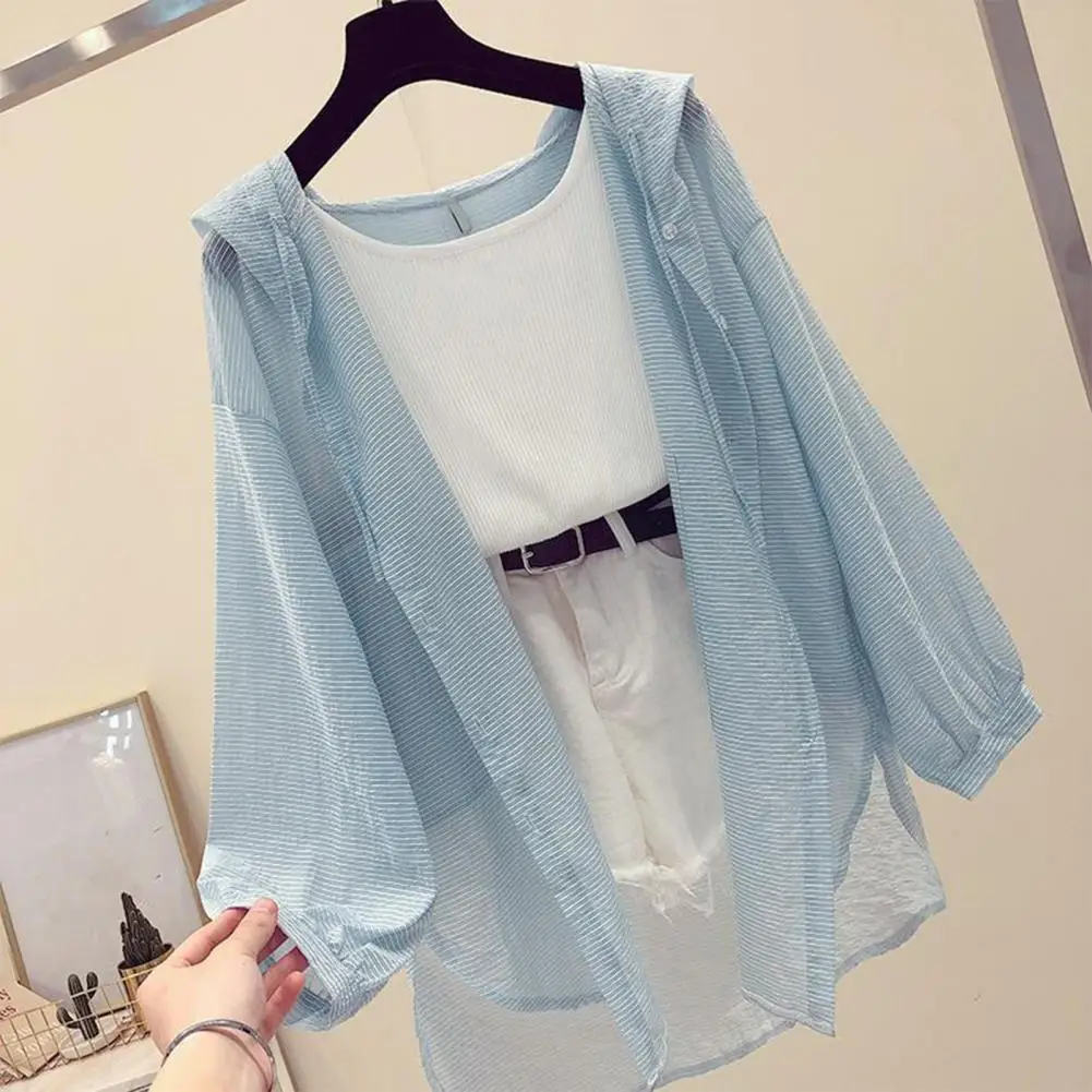 

Women's Cardigan Summer Sunscreen Shirt Elegant Perspective Thin Chiffon Blouse Korean Harajuku See Through Loose Top Casual