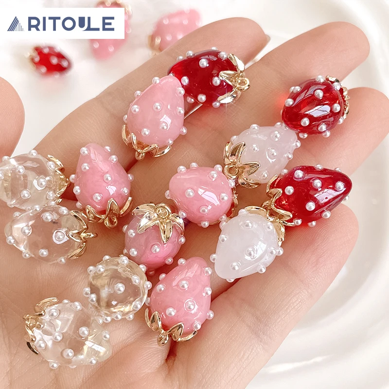 Japanese sweet and cute resin strawberry beaded pendant DIY handmade necklace bracelet earrings material jewelry accessories
