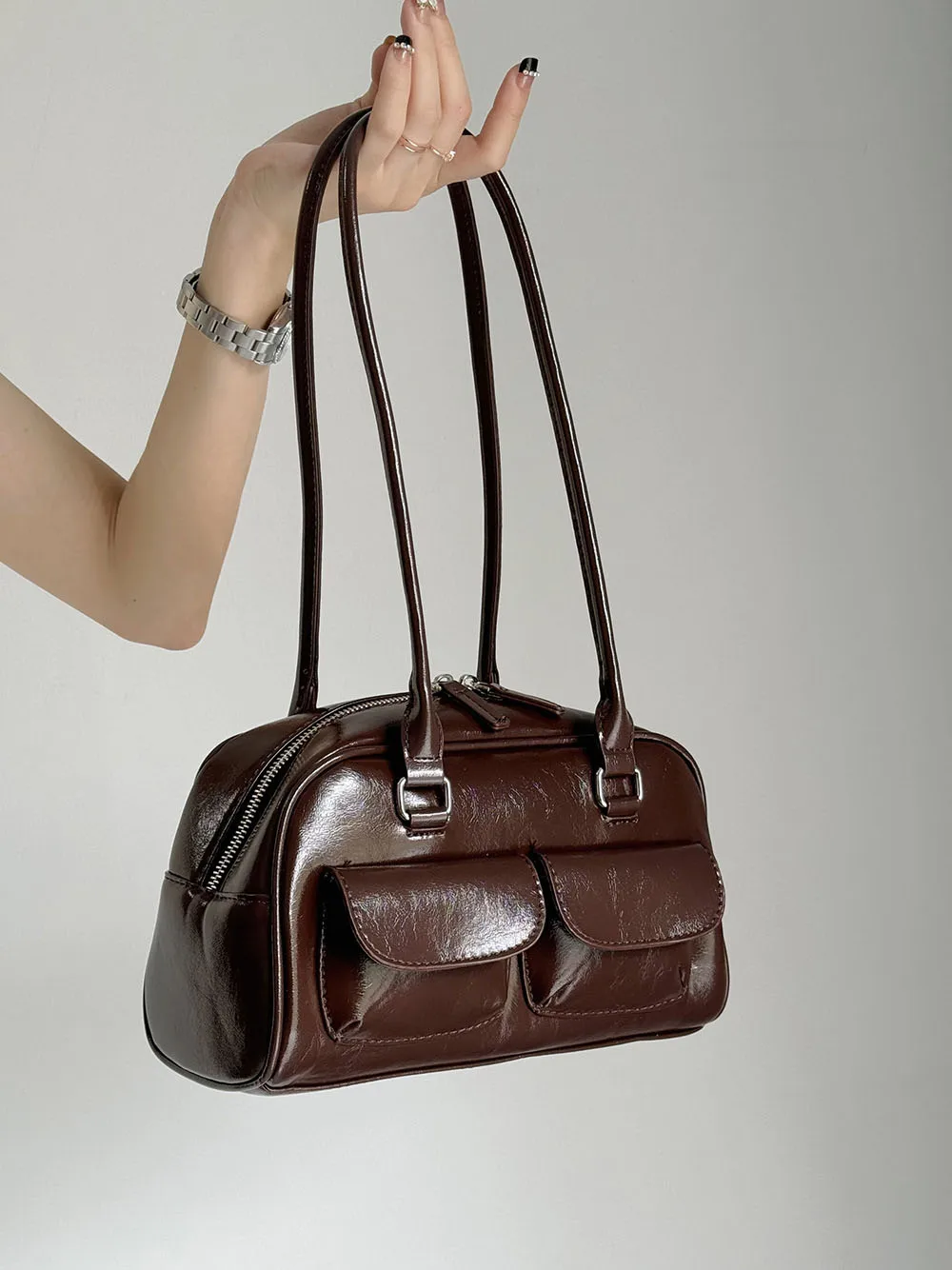 Casual Solid Women PU Tote Bag Fashion Travel Shoulder Bags Vintage Large Capacity Shoulder Bag Elegant Lace Underarm Bags