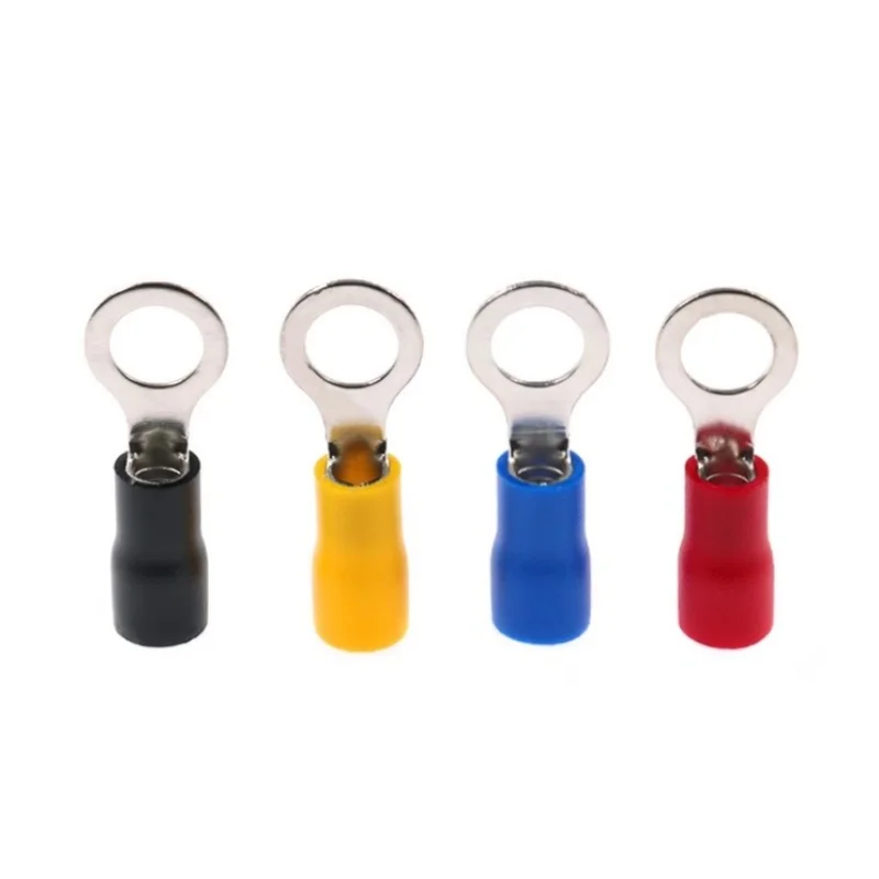 50PCS O-Type Copper Lugs RV Crimp Terminals RV-1.25/2/3.5/5.5 Pre-Insulated Wire Connectors with Sleeves