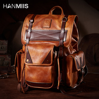2025 New Umbrella Soldier Leather Large Capacity Men's Backpacks First Layer Cowhide Travel Backpack Sports Schoolbag Retro