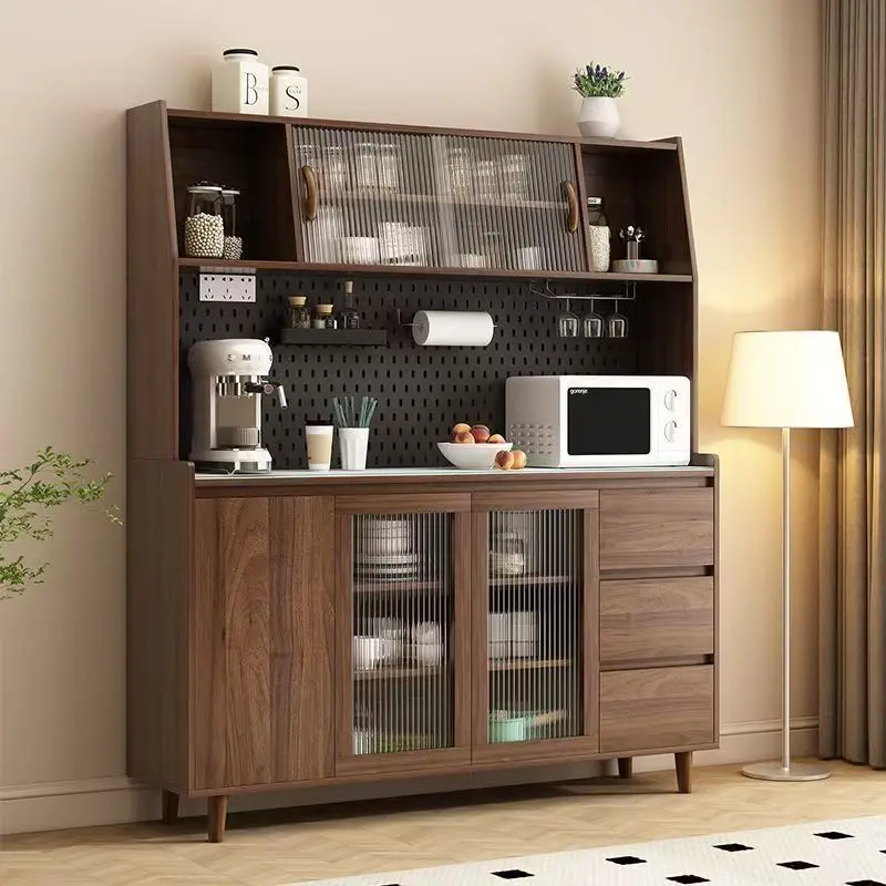 

Solid wood dining side cabinet integrated against the wall