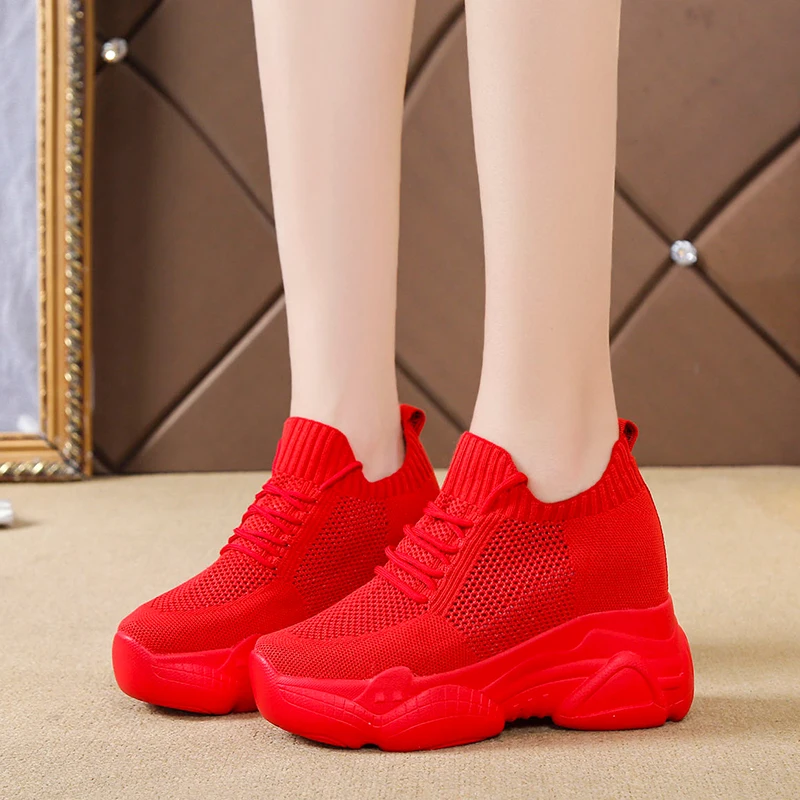 Rimocy Hidden Heels Platform Sneakers Women Breathable Air Mesh Wedge Sock Shoes Woman 2022 Spring Casual Shoes Zapatos De Mujer