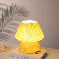 AC-Powered Large Glass Mushroom Lamp LED Mushroom Desk Light with E27 Tricolored Bulb Classic Nightstand Light for Room Decor