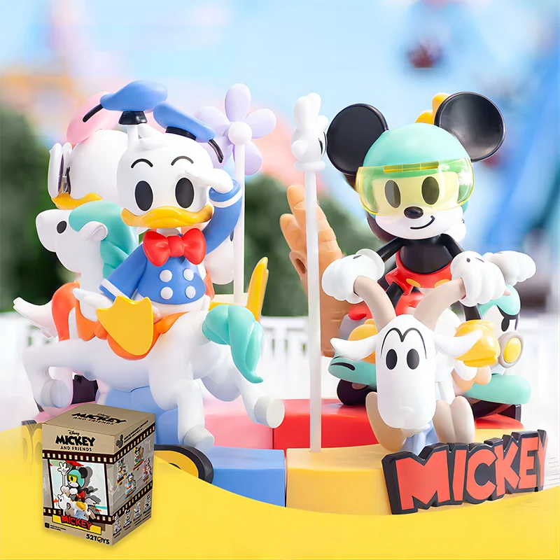 Disney personagens caixa cega mickey e amigos carrossel série bonito caixa mistério kawaii modelo brinquedo para crianças presente do feriado genuíno