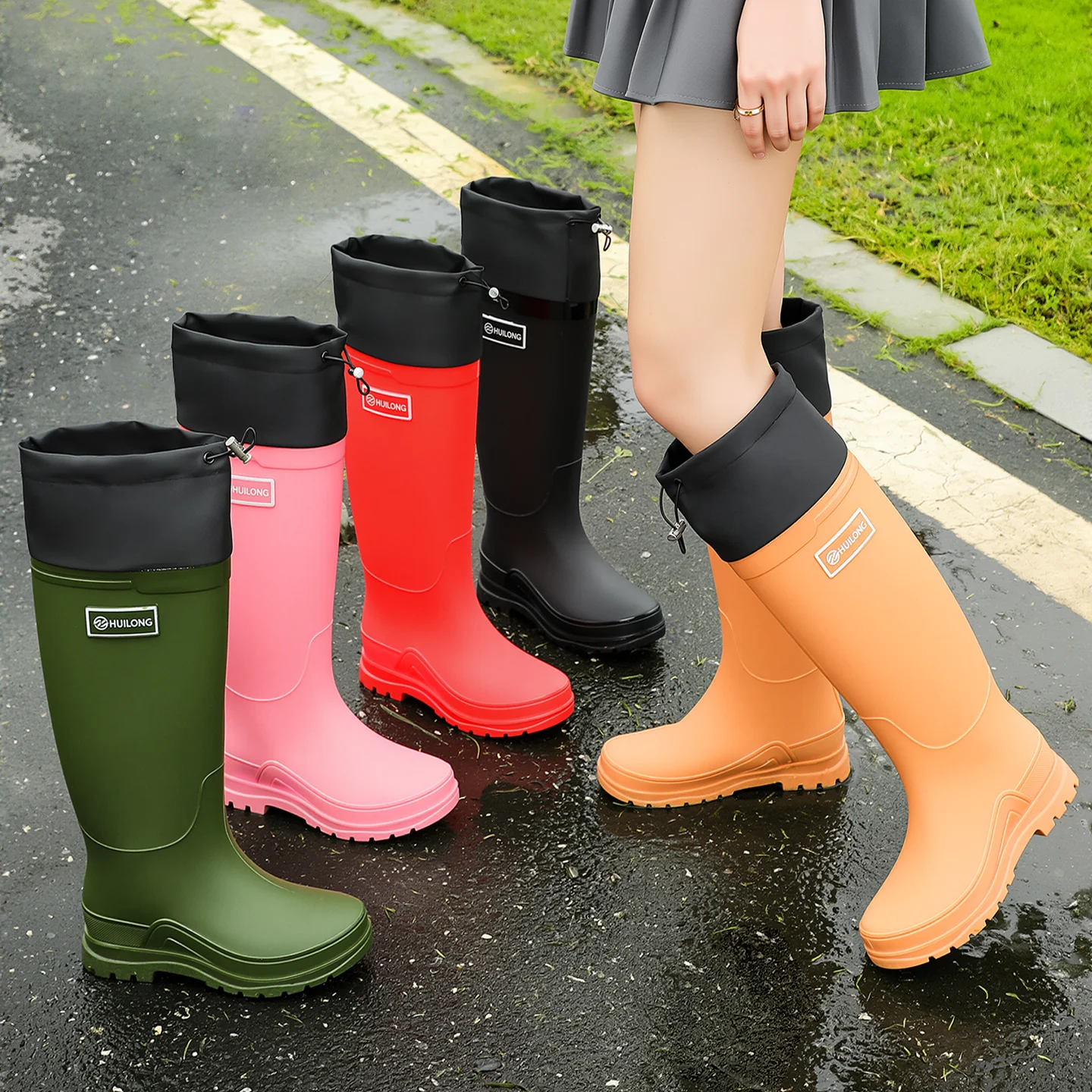 High-Tube Fleece Lined Cotton Rain Boots Anti-Slip Waterproof Kitchen Warm Boots Women Adult Water Boots Bucket Rubber Boot C...