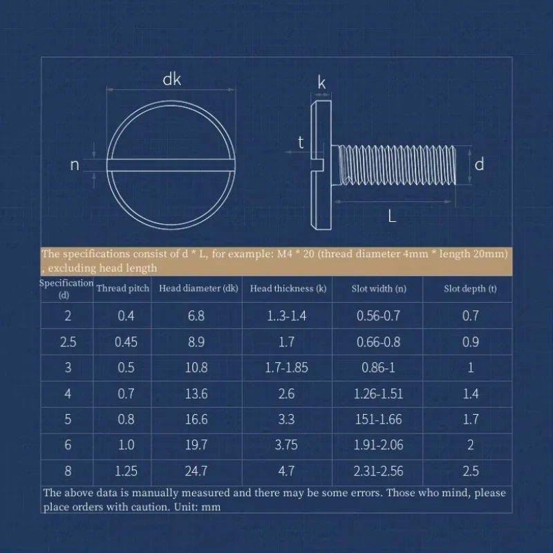 M2 M2.5 M3 M4 M5 M6 304 Stainless Steel One-Word Slot Slotted Screw Flat Big Round Slotted Head Thumb Screws Bolt Length: 3-40mm