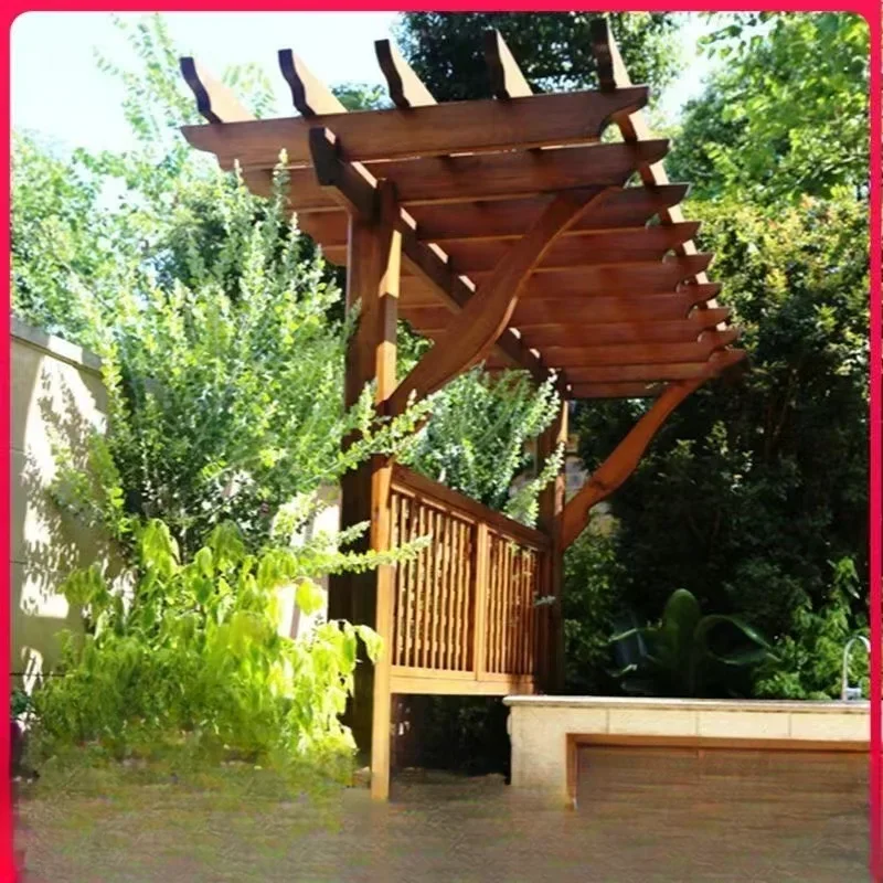 

Hot selling Outdoor Carbonized Wood Corridor Climbing Vine Frame Garden Villa Courtyard Corridor Solid Wood Outdoor Flower Frame