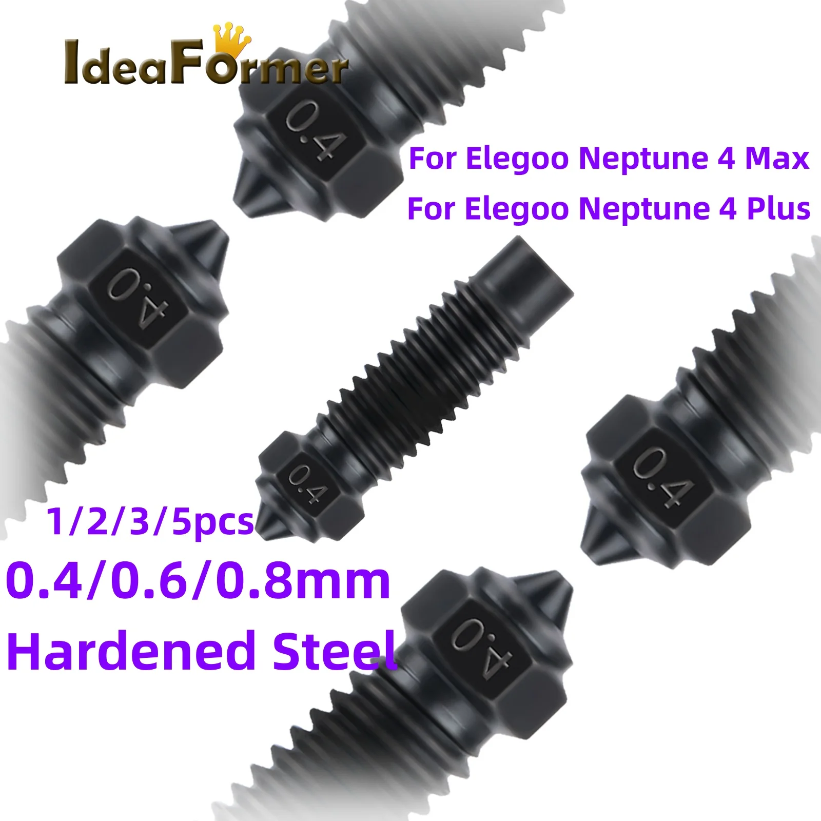 

For Elegoo Neptune 4 Max/4 Plus Hardened Steel Nozzle Upgraded 0.4/0.6/0.8mm Neptune 4 Max/4 Plus hotend Kit Nozzle High Speed